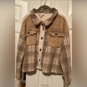 Oli & Hali Tan and Cream Checkered Shacket